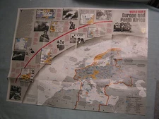 WORLD WAR II EUROPE & AFRICA + ASIA & PACIFIC MAP National Geographic Dec. 1991