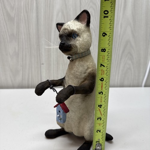 Craig C Yenke Co 10.5" Siamese Cat w/ Birdhouse Handcrafted Paper Mache Folk Art - Picture 22 of 23