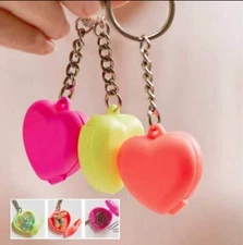 Tupperware Keychains Set of 3 Heart Lockets Neon Pink Yellow Orange Rare New