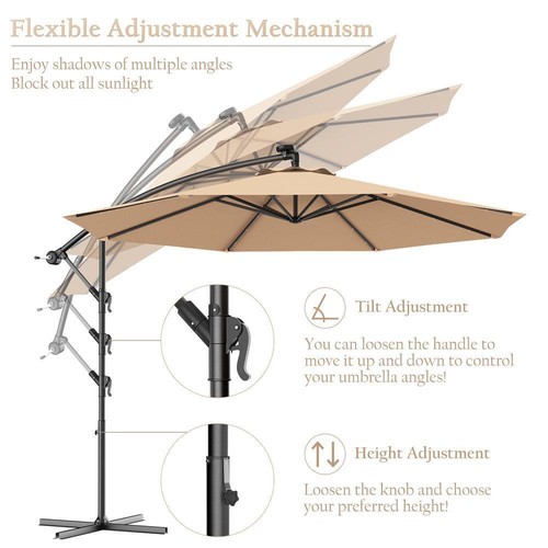 ANGELES HOME Patio Cantilever Umbrella 10' Steel Manual Tilt Crank Lift Beige - Picture 4 of 7