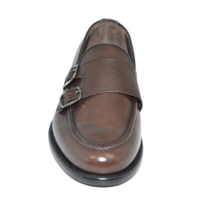 Scarpe Uomo Mocassino Fibbia Doppia Bordeaux Sottile Derby Vintage In Vera Pelle Semilucida Business Fondo Vero Cuoio
