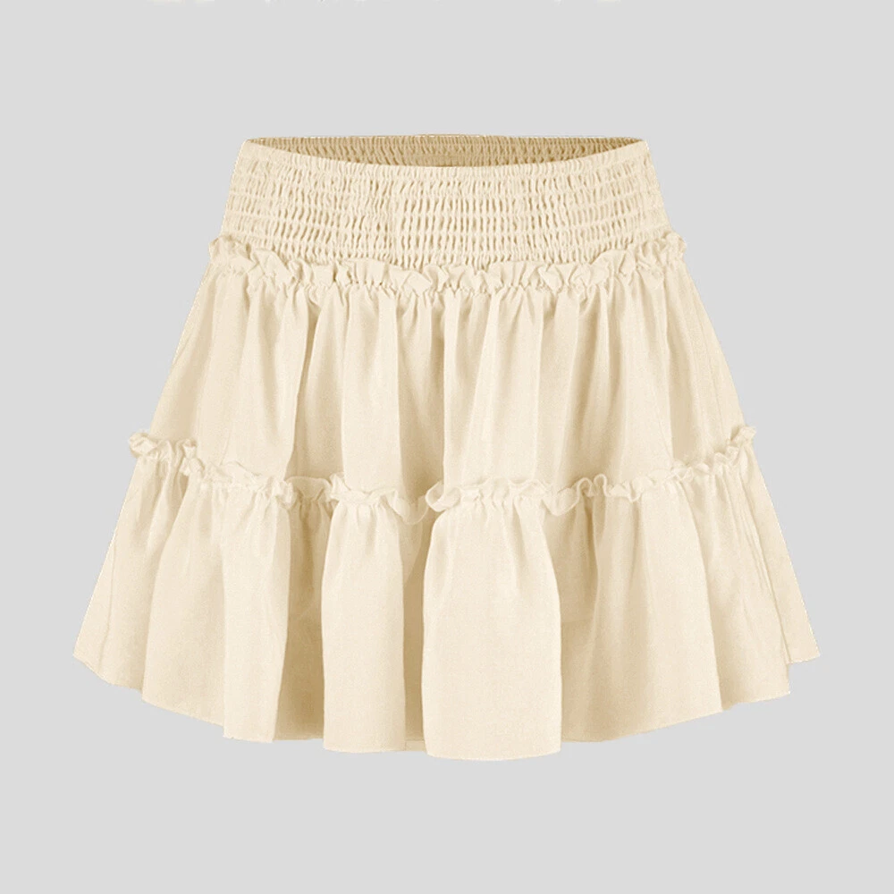 OFF WHITE Vestito estivo ragazza donna minigonne elastico vita volant pantaloncino spiaggia