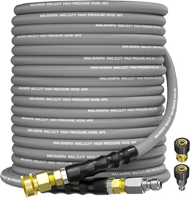 75FT 3/8'' Pressure Washer Hose 4500PSI 2-Braid Hot Water Hose Swivel QC Adapter