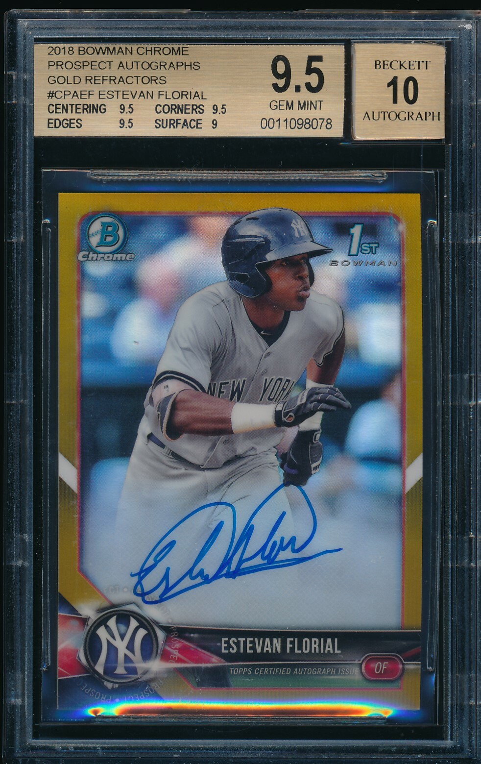 BGS 9.5/10 ESTEVAN FLORIAL AUTO 2018 Bowman Chrome GOLD REFRACTOR #/50 GEM MINT
