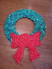  Vintage Melted Plastic Popcorn Christmas Wall Hanging  Christmas Wreath