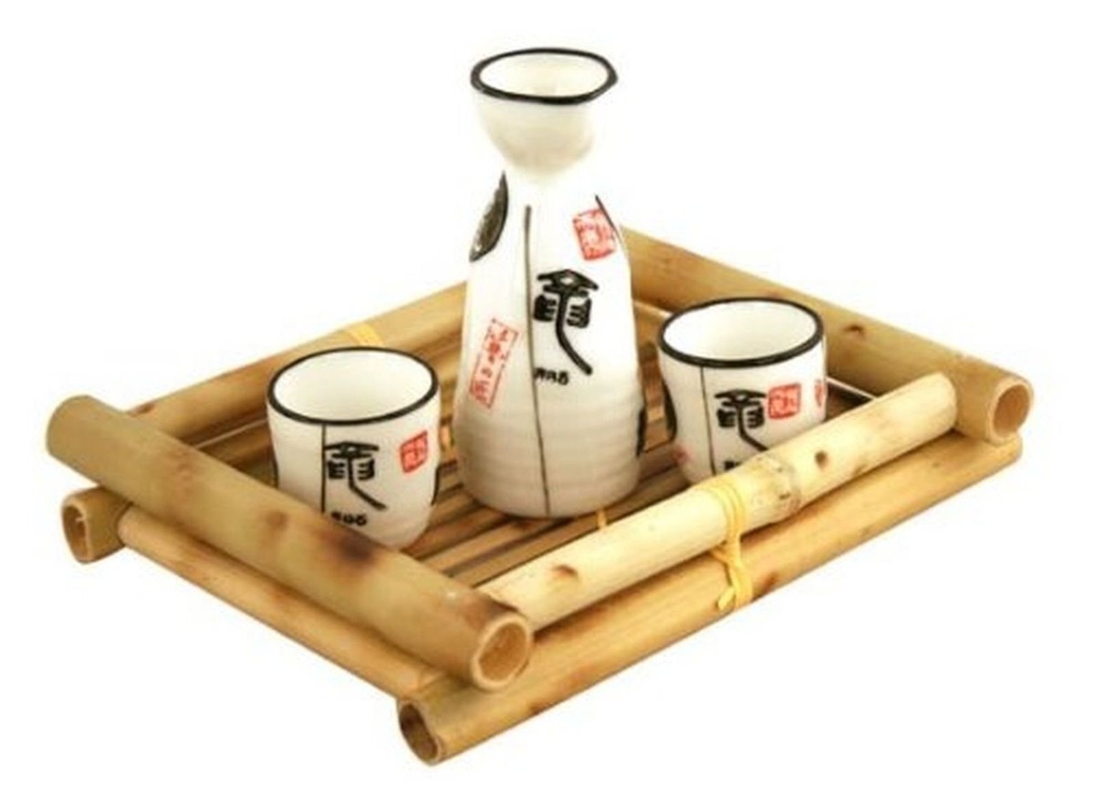 3 Piece Sake Bottle And Cups Japanese Sake Set - 3-Piece Glazed