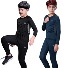 Kids Boys Thermal Underwear Set Long Sleeve Top & Bottoms Winter Warm Baselayer