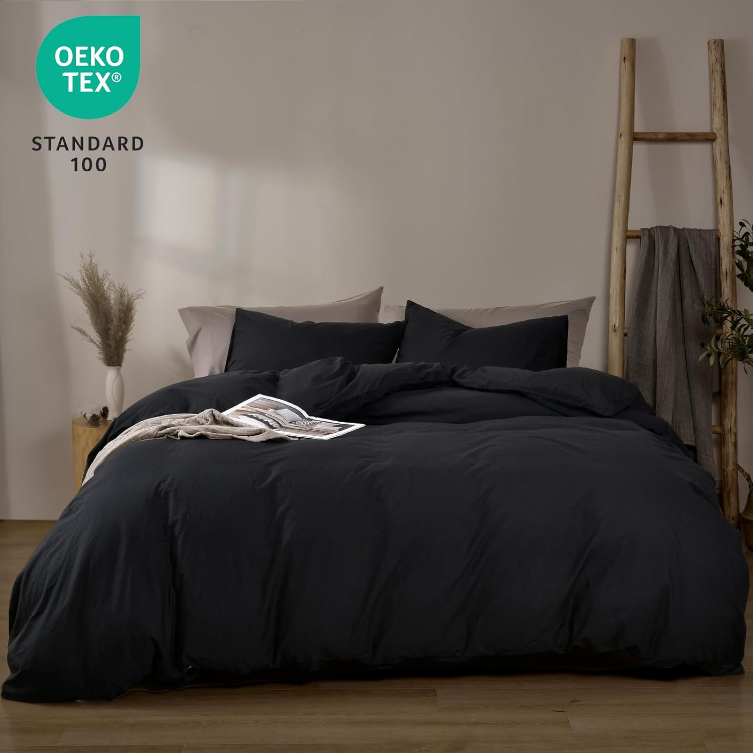 100 Washed Cotton Duvet Cover Queen Size, Ultra Soft Cotton Linen like