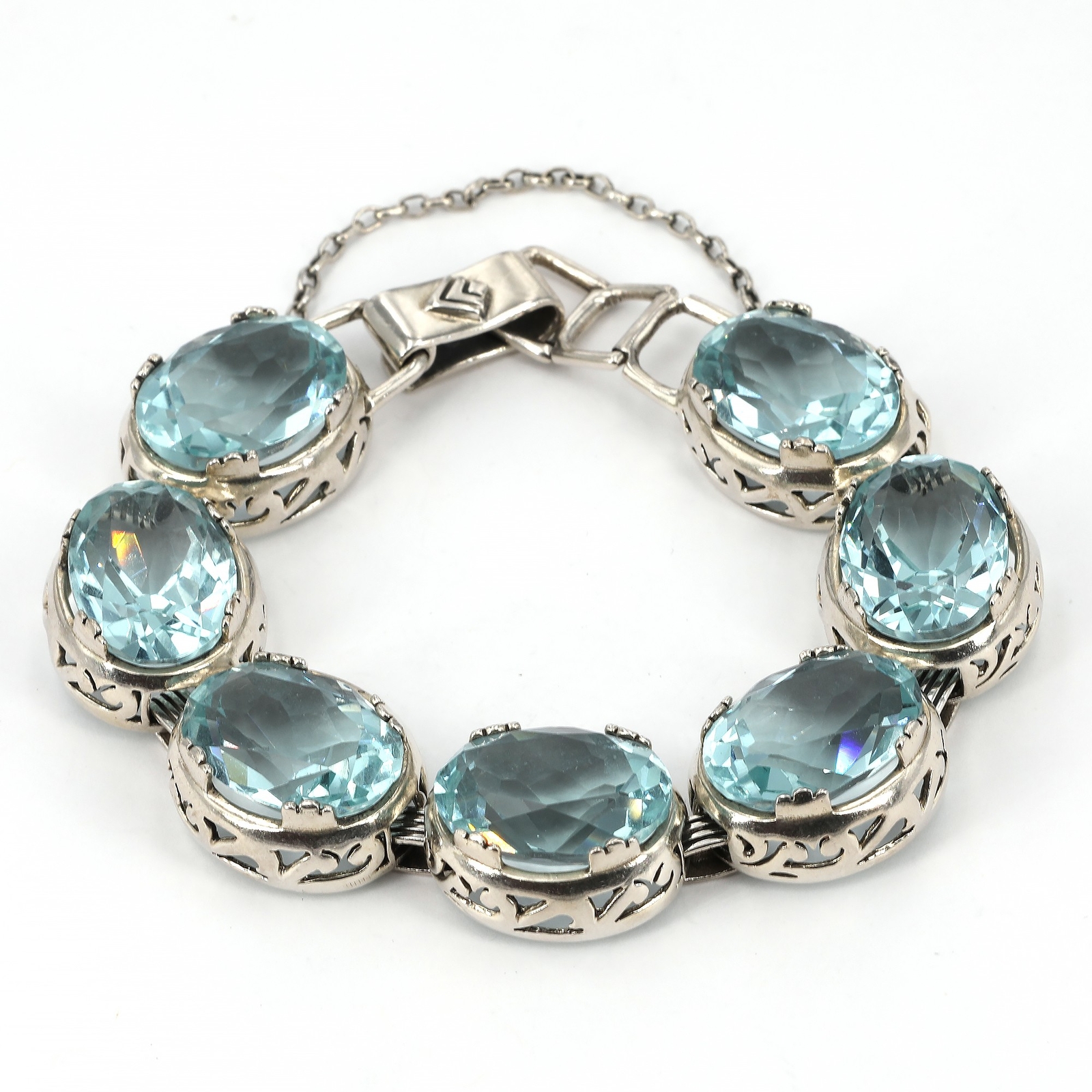 Retired Silpada BOLD Sterling BLUE LAGOON Aqua Glass Oval Link Bracelet B2093