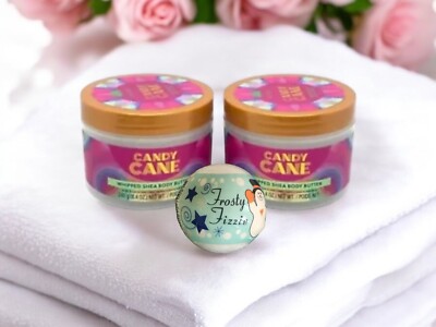 2 Tree Hut Candy Cane Whipped Shea Body Butter 8oz + 3oz Sinclair Bath Bomb Lot
