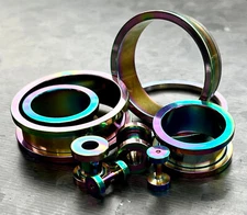 PAIR Rainbow Screw Fit Tunnels Ion Plated Steel Ear Plugs Earlets Guages Gauges