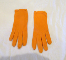 Orange nylon gloves, wrist length, c. 1960s