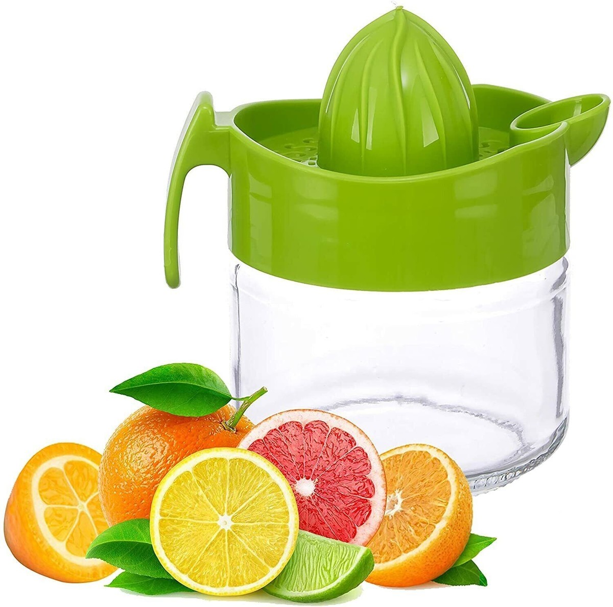 Glass Fruit Juicer Lemon Lime Orange Hand Press Manual Citrus Squeezer Jug  Green