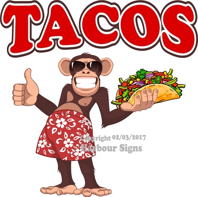 Tacos DECAL (Choose Your Size) Monkey Concession Mexican Food Truck Sticker 