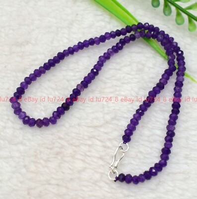 AAA 2x4mm Rose Red Jade Faceted Rondelle Gems Beads Necklace 16-28 Silver Clasp