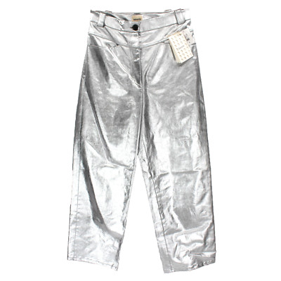 Khaite Preen Wide Leg Pants NEW Metallic Silver Relaxed Faux Leather Size 8