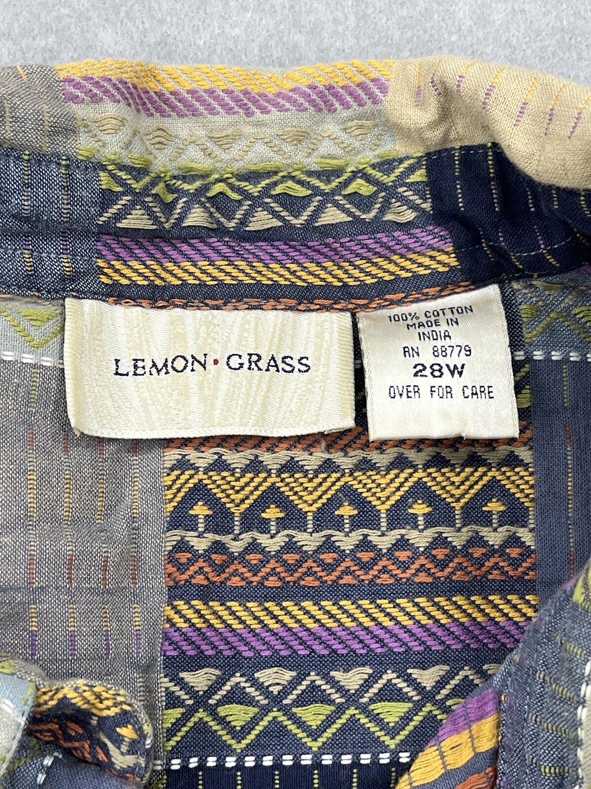 VTG Lemon Grass Blouse Patchwork Button Up 28W Ma… - image 5