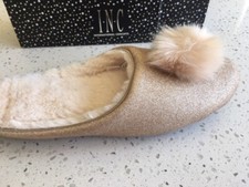 Women's NIB INC International Concepts Slippers Gold Glitter Size XL