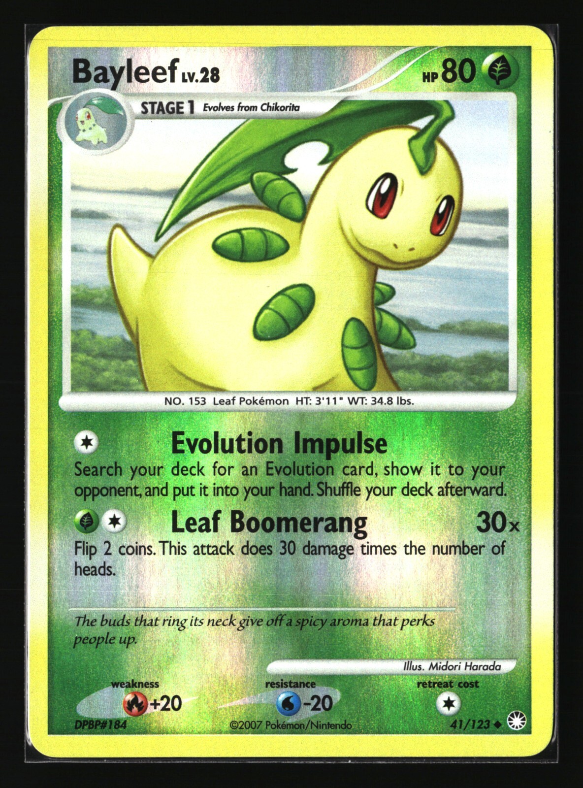 Pokemon BAYLEEF 41/123 Reverse Holo (2007 Mysterious Treasures) LP/Light Play