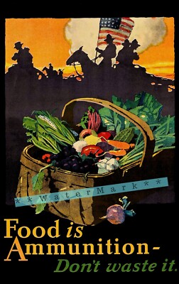 WW1 Food Is Ammunition 1918 Don't Waste It Vintage Poster Print Kitchen Art