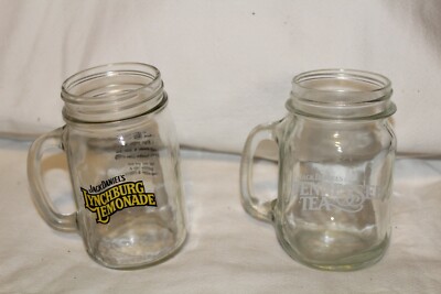 JACK DANIELS COLLECTIBLE 2 MASON JAR GLASSES LYNCHBURG LEMONADE TENNESSE TEA 