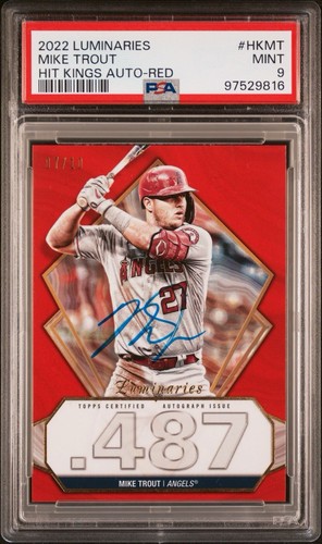 MIKE TROUT /10 2022 TOPPS RED LUMINARIES HIT KINGS ON CARD AUTO PSA LOW POP 🔥
