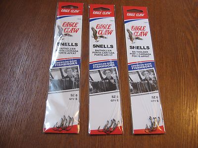 18 Snelled Eagle Claw 139 Bait Holder BaitHolder Fishing Hooks Size 6