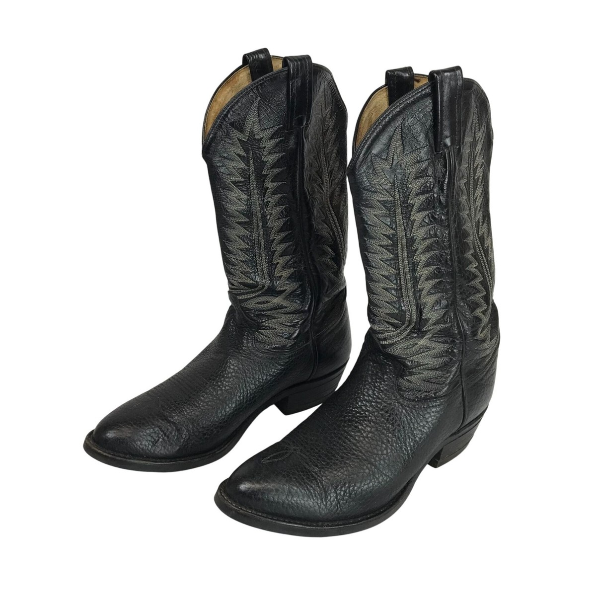 【vintage】Tony Lama Western Boots 刺繍 黒 Vintage Tony Lama Black With White Flame Stitch Western