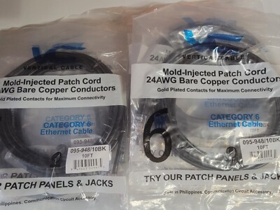 Cat 6 Patch Cord 24 AWG Bare Copper Conductor 10ft (10 Pack)