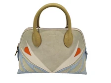 LANVIN Gray Suede and Multicolor Leather Accented Parrot Magot Top Handle Bag