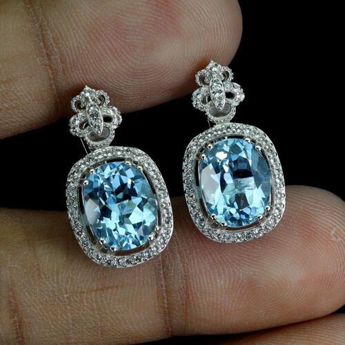 Sommer 925 Silber Ohrringe Ovaler Topas 10x8mm Natürlicher Edelstein Schmuck - Bild 2 von 14