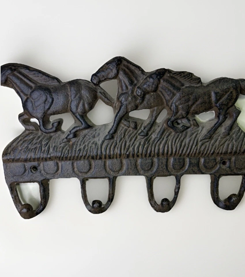 Cabide placa de parede cavalo ferro fundido envelhecido decoração rústica fazenda ocidental - Imagem 2 de 4