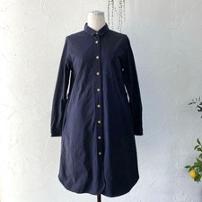 MHL Margaret Howell Black Cotton Shirt Dress Made Size L Rollup Sleeves