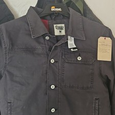 Berne Fleece Lined Canvas Work Jacket Black Medium Button Front Chest Pocket