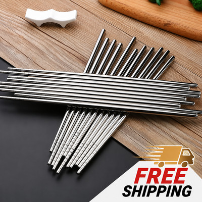 Stainless Steel Chopsticks Reusable Metal Japanese Sushi Kitchen Tableware Set