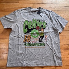 NBA Boston Celtics 18 Time Champions Grey Graphic T-Shirt Mens Large NWT