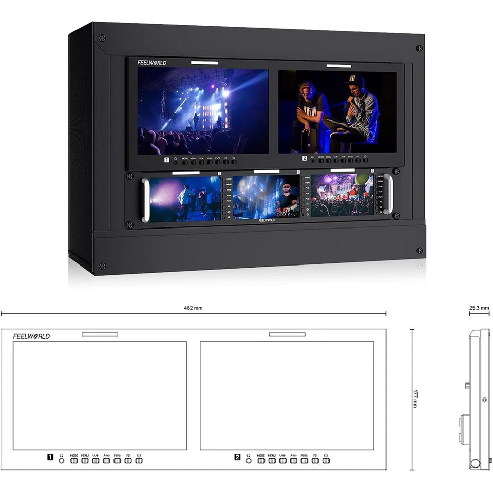 FEELWORLD D101 PLUS Dual 10.1" 4RU Rackmount Monitor 4K HDMI SDI 1920x1200 IPS - Image 2 of 4