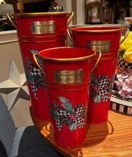 Mackenzie Childs -  Holly Holiday Flower Buckets - Set Of 3