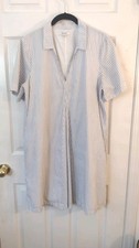 Madewell Blue & White Striped Shirt Dress Pockets Cotton Knee Short Sleeve L