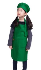 Kids Apron And Chef Hat Set Childrens Adjustable Bib With 2 Pockets Green
