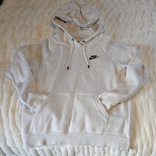 Nike Women's Solid Gray Pullover Hoodie Fleece Cotton Blend Logo Pockets S
