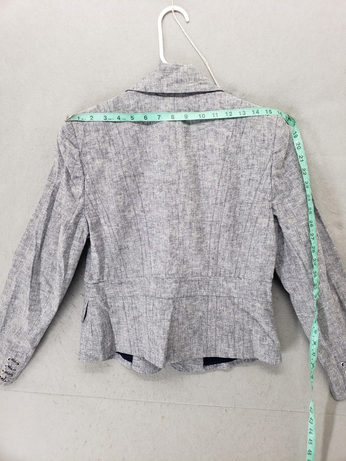 7th Avenue Blazer Womens 4 Gray Linen Blend Two Button Fitted Suit Jacket Career