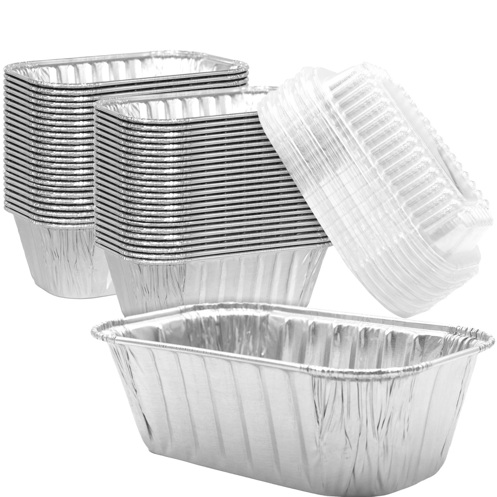 Chef-Grade Thick 6x3.75in Tin Loaf Pans w/Lids 50 Pk. Best Disposable Bakeabl...
