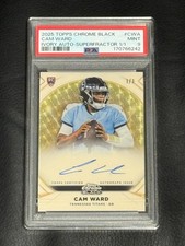 Marketplace image: Cam Ward RC 2025 Topps Chrome Black Ivory Autograph Superfractor 1/1 PSA Mint 9