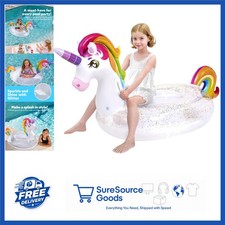 Rainbow Unicorn Float for Kids Large Inflatable Pool Toy with Sparkly Glitters
