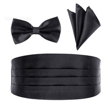 Men's Satin Cummerbund Pretied Bow Tie Breast One Size, Black