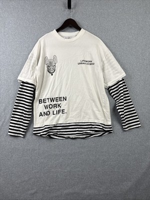 RARE LifeWork Urban Hybrid Men's Large T-Shirt Raglan Sleeve White Bull Dog