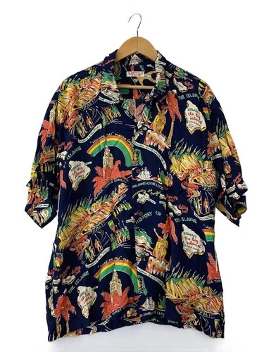 SUN SURF Rayon Aloha Shirt XXL Navy SS39013 Oriental Graphic Toyo Japan