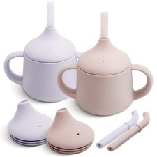 2 Pcs Silicone Baby Sippy Cups 3 Stages Training Straw Infant Toddler 4 Oz