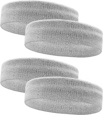4 Pack Sweatbands Sports Headband for Men and Women, Moisture Wicking Gray